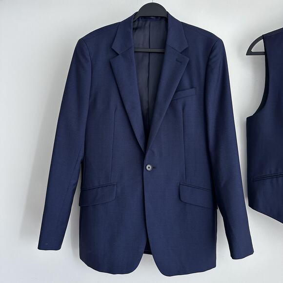 Reiss Suit Jacket Vest Set 2 Piece Mens 38 Navy Blue Duke Wool Mohair Formal - Picture 2 of 16